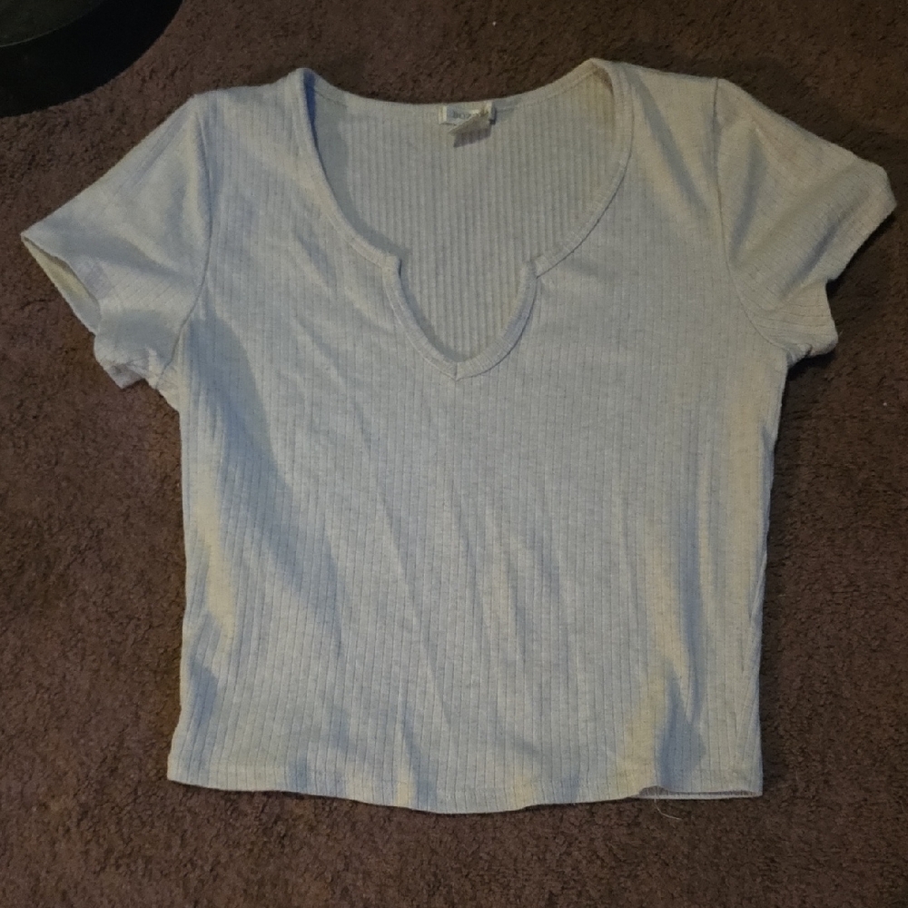 Bozzolo Light Gray Ribbed Short Sleeve Top